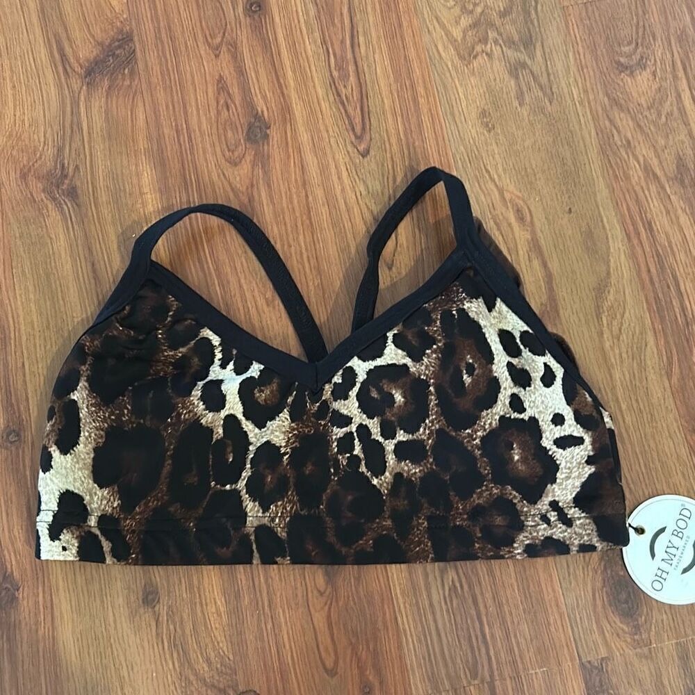 OH MY BOD Leopard bralette. Non-padded workout top sports bra size L